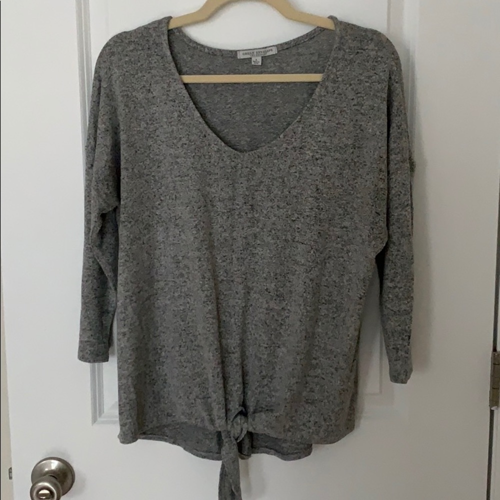 Grey front tie light sweater